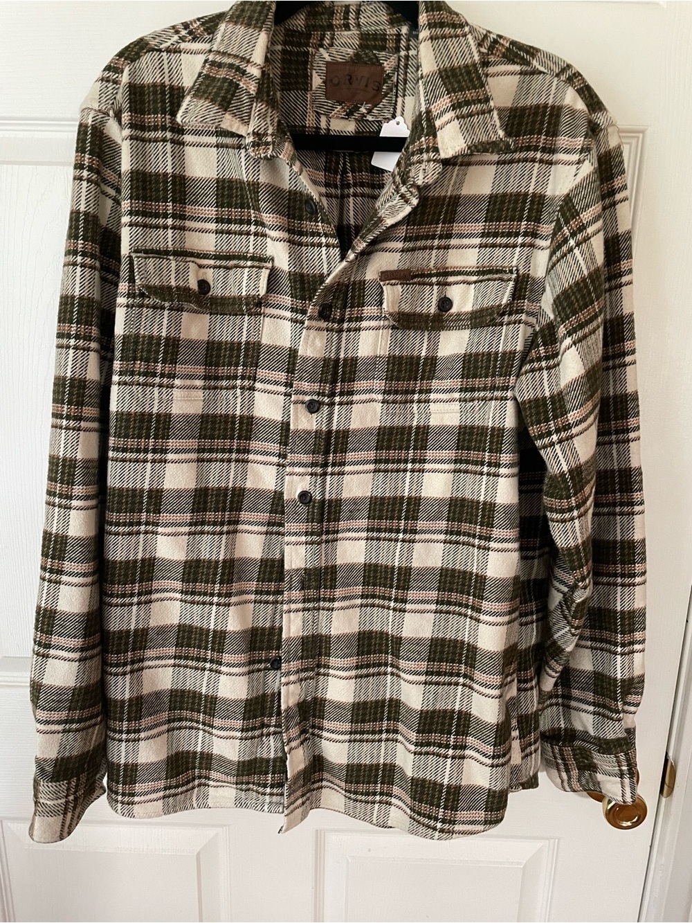 Orvis Plaid Wool Blend Shirt Jacket Green Cream Flannel Men’s XL 🍂🏕️